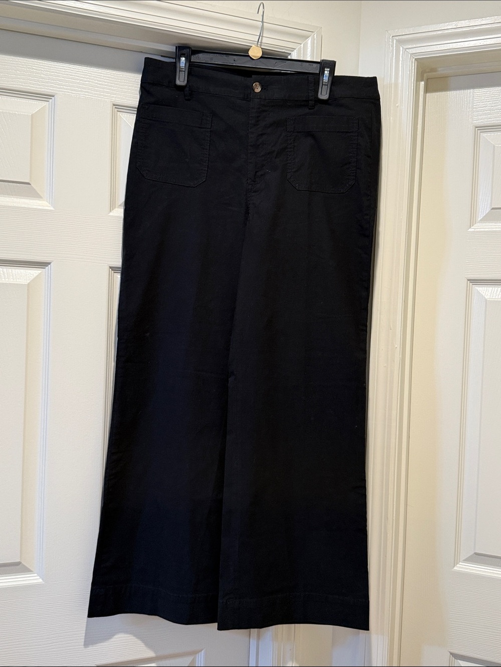 NWT Wide Leg High Rise Front Sailor Patch Pocket Black Lightweight Summer 32W